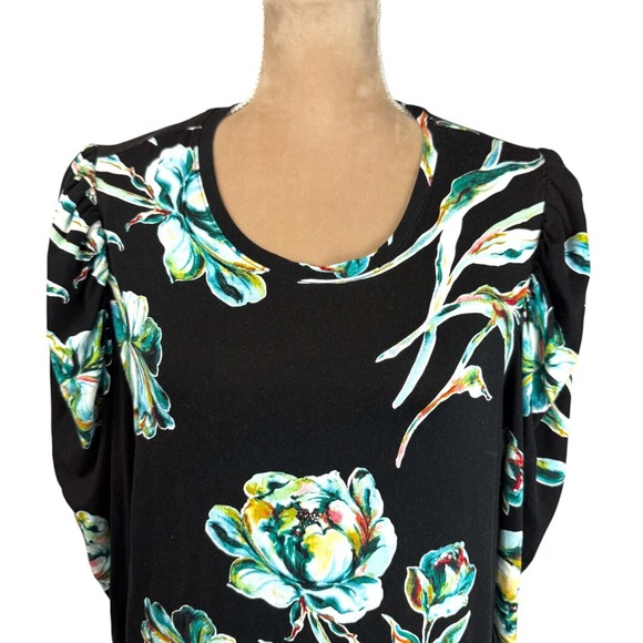 Chicos Womens Sz 3/XL Black Floral Knit Top Black Floral 3/4 Sleeve Stretch - Picture 2 of 11